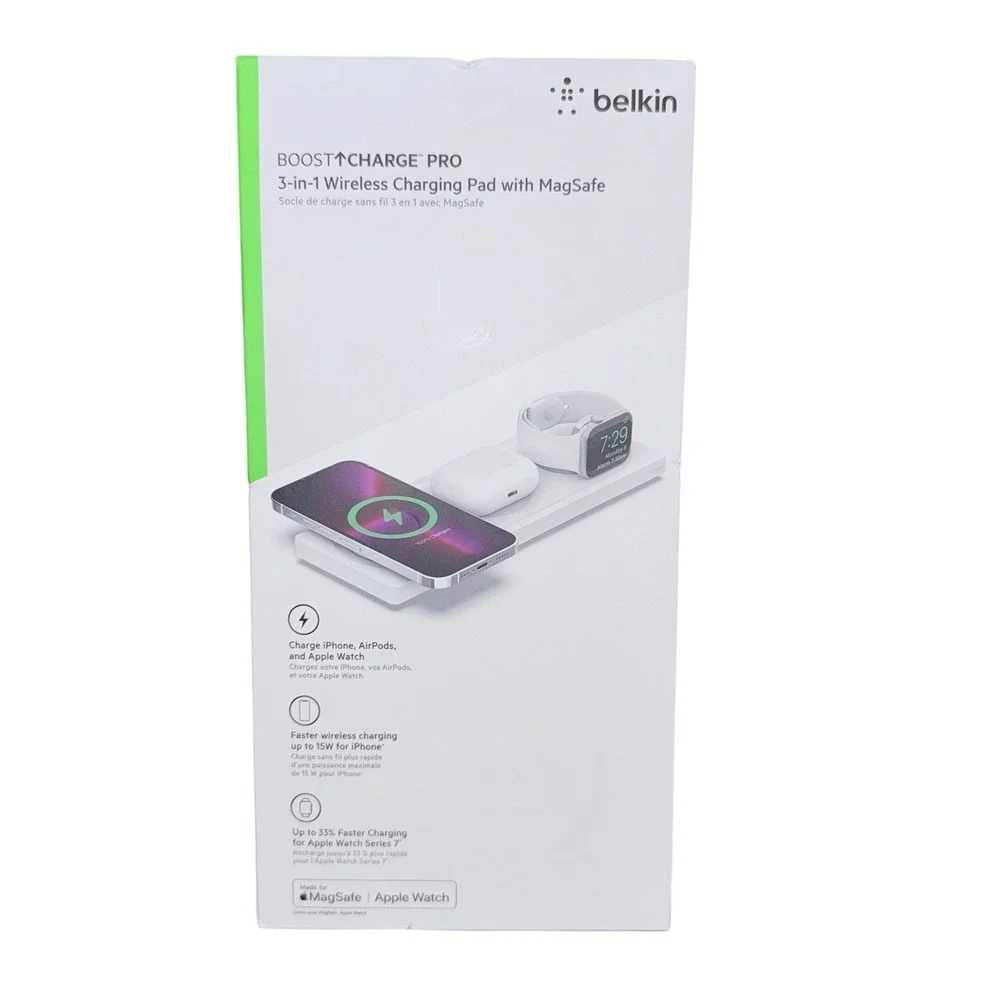 Belkin Boost Charge Pro‎ 15W 3-in-1 Wireless Charging Pad with MagSafe White